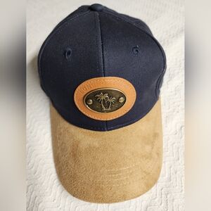 Longboat Key Palm Emblem Navy and Tan Hat Leather Brim From Alvin Island